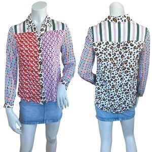 Anthropologie Maeve Bernadette Mixed Print Patchwork Button Down Blouse Size XS